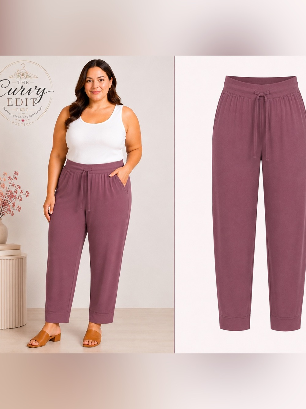 A New Day Mauve Pull-On Tapered Pants XL | Elastic Back Waist Career Casual